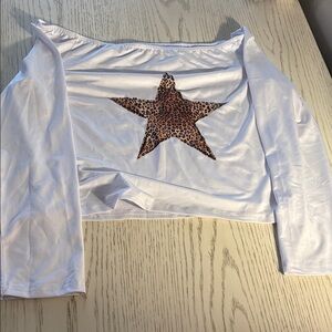 SHEIN White Long Sleeve Top with Leopard Star